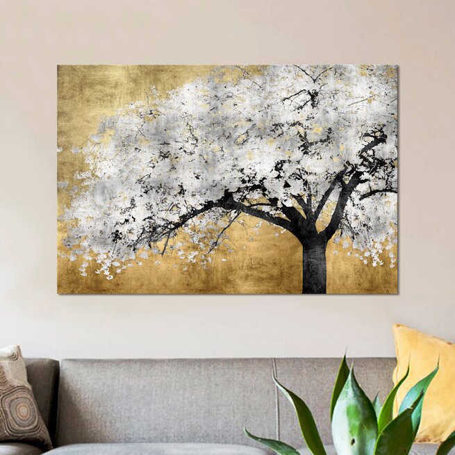 East Urban Home Silver Blossoms By Kate Bennett Wrapped Canvas 
